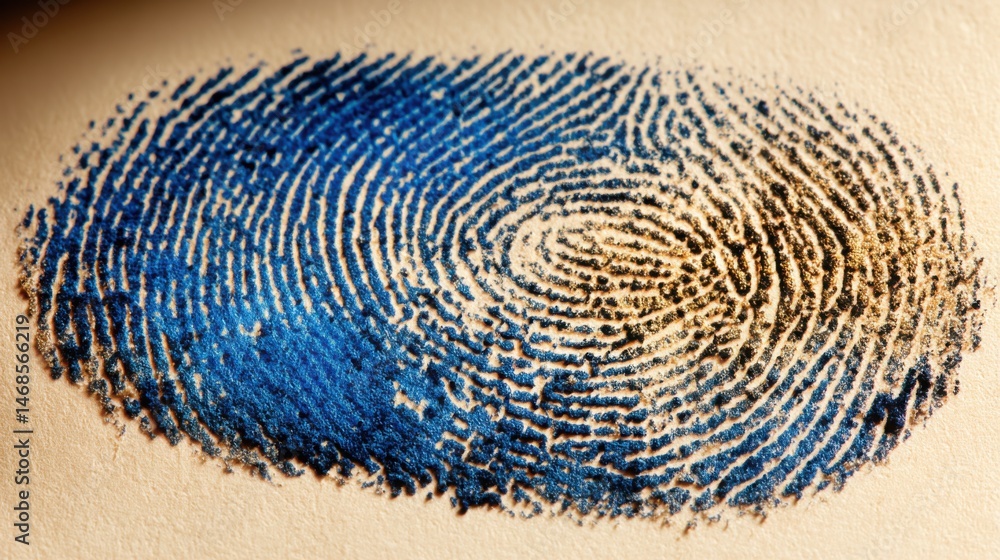 Poster close-up image of a distinctive fingerprint symbolizing identity and digital verification in modern 