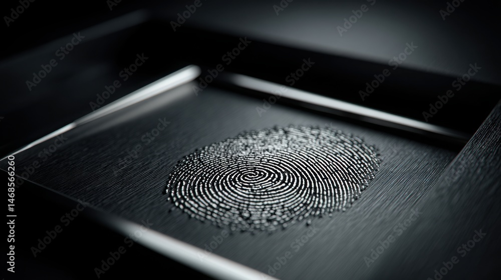 Poster a distinctive fingerprint displayed on a table signifying authorized access and data control in digi