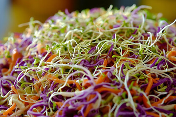 Colorful Sprouts and Microgreens Salad Close Up