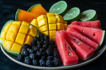 Colorful Summer Fruit Platter with Mango, Watermelon and Berries