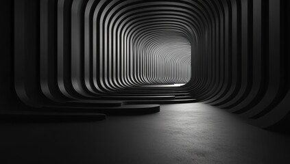 Dark, futuristic tunnel with curved, square shapes.