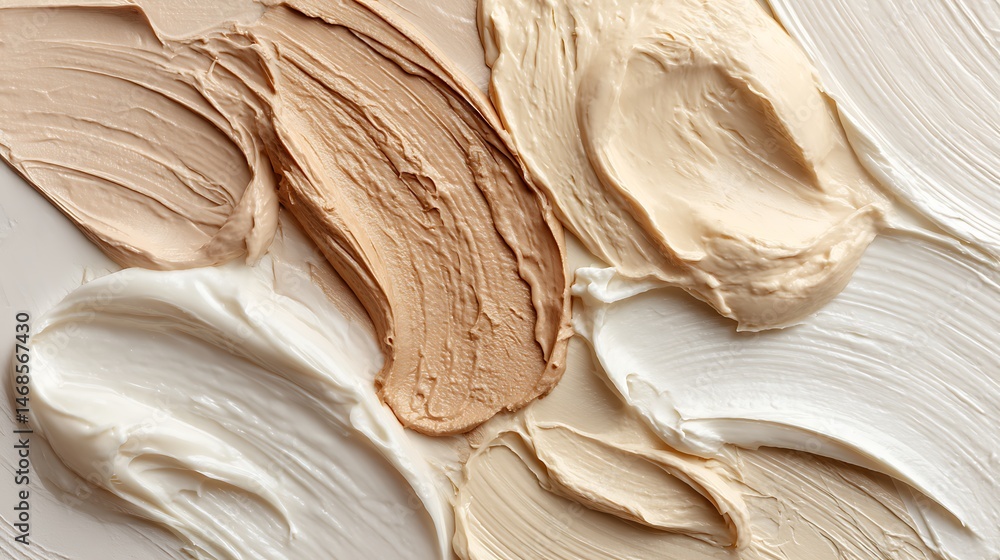 Poster light cremes of different cosmetics fill a neutral background, background is white and covered with 