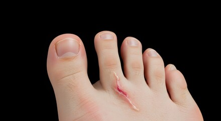 Fototapeta premium Foot Wound on Toes with Black Background