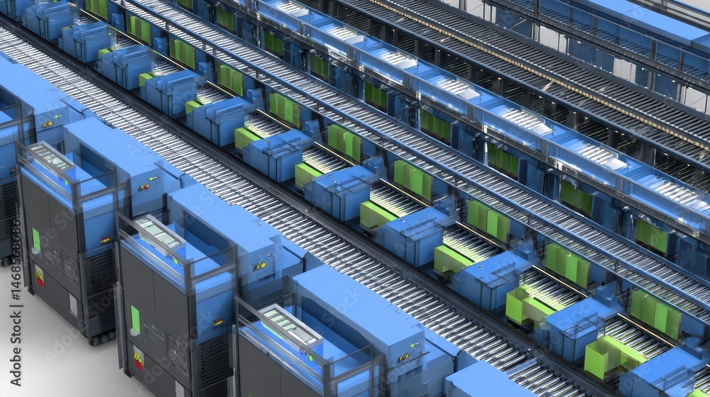 Poster high-angle view of a modern automated production line.