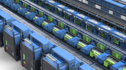 Obraz premium High-angle view of a modern automated production line.