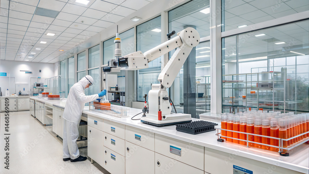 Aufkleber scientist working in a state of the art laboratory with robotic automation