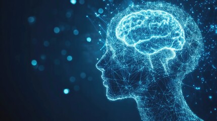 Fototapeta premium Digital brain, profile view, abstract illustration