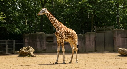 Giraffe Standing in Sandy Enclosure at Zoo