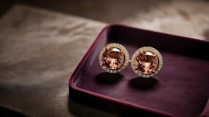 A pair of earrings on a velvet jewelry tray, well-lit studio shot 