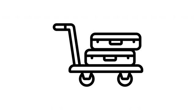 Animated luggage cart with two suitcases rolling effortlessly.
