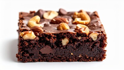 Delectable chocolate brownie with crunchy nuts, a perfect dessert treat delicious