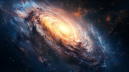 A spiral galaxy's luminous core in cosmic expanse.