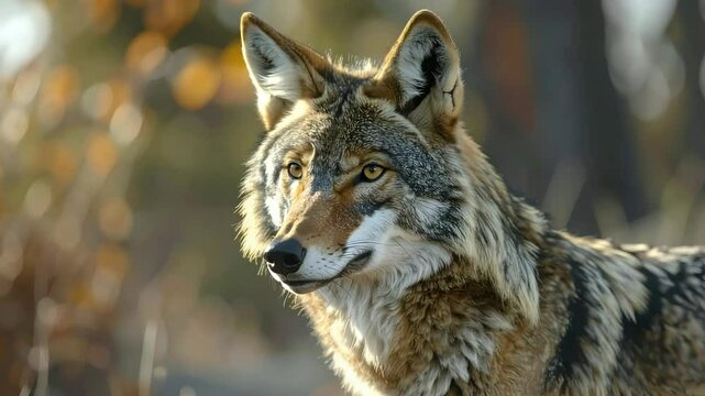 Majestic Red Wolf Portrait: Wild Beauty in Autumnal Forest