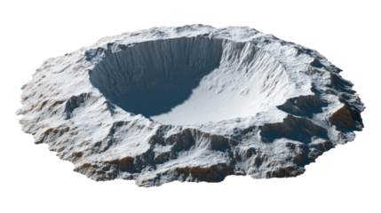 Crater Impact: A detailed view of a large impact crater, showcasing the rugged texture and depth of the geological formation.