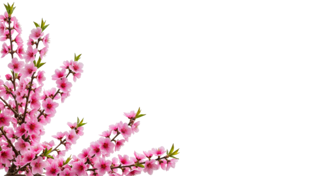 Blossoming pink peach tree branches