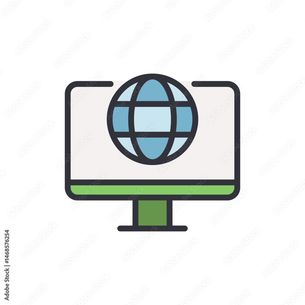 Poster computer screen displaying global connection, worldwide online communication