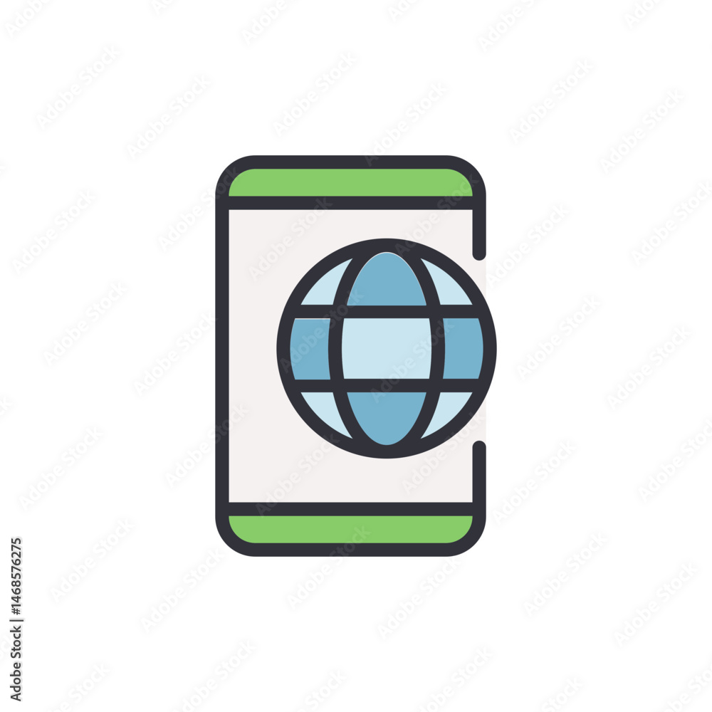 Poster mobile device displaying a global connection interface application
