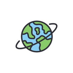 Stylized Earth Icon with Orbit on White background, globe representation
