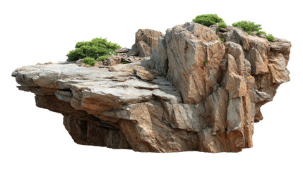 A weathered tree stump, reminiscent of ancient stones in a rugged nature landscape against a blue sky