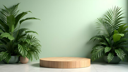 Wooden Platform with Plants for Display Backdrop Indoor Scene