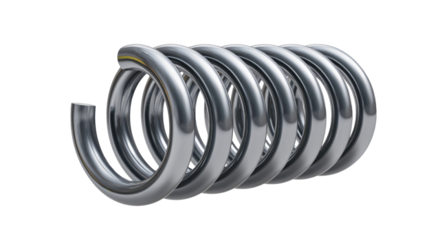 Resilient Coil: A close-up shot of a metallic coil spring, symbol of elasticity and resilience in engineering and design.