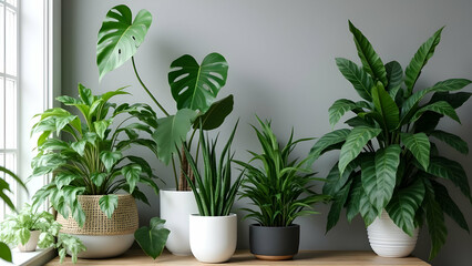 Fototapeta premium Assortment of Various Indoor Potted Plants Decorating the Home Interior