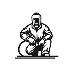 Welder Logo, Monoline Welder Figure in Action, Vector Design