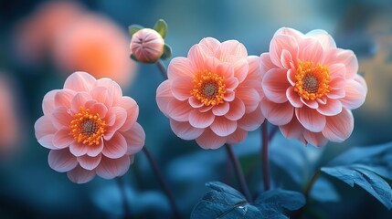 Fototapeta premium Delicate coral dahlias in soft focus