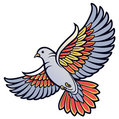 Obraz premium Illustration of a colorful dove in flight against a white background design art