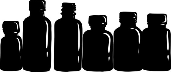 A collection of six different silhouettes of medicine bottles