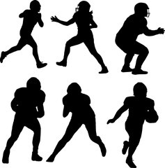 six silhouettes of american football players with different movements