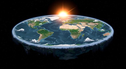 Flat earth model illustration with sunlit top.