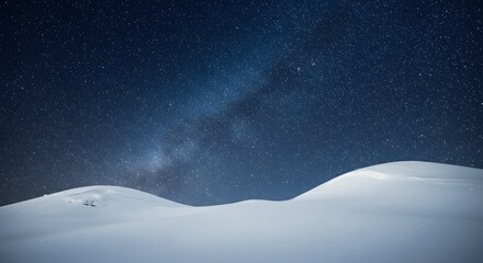 Naklejka premium Stunning Winter Landscape Under a Starry Sky with the Milky Way in a Snowy Environment