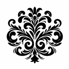 Elegant black baroque swirl floral design on white background  