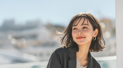 微笑む都会の女性のフレッシュな表情