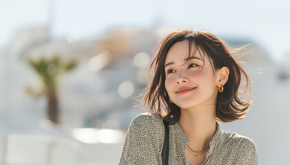 微笑む都会の女性のフレッシュな表情