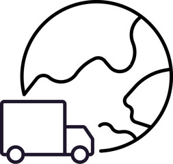 Planet Earth with Delivery Truck Outline Symbol for Graphic and Web Design, Apps, Adverts, Various Cards