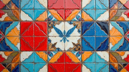 Colorful Decorative Tiles with Floral Patterns and Geometric Shapes Suitable for Home and Interior Design Projects