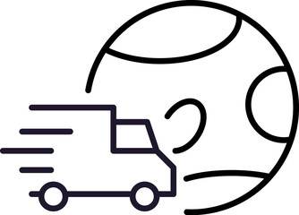 Obraz premium Planet Earth with Delivery Truck Minimalistic Thin Line Icon for Web and Graphic Design, Apps, Banners, Social Network and Cards