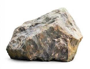 Large, irregular, natural rock.  Rough, mottled surface of various shades of gray and brown