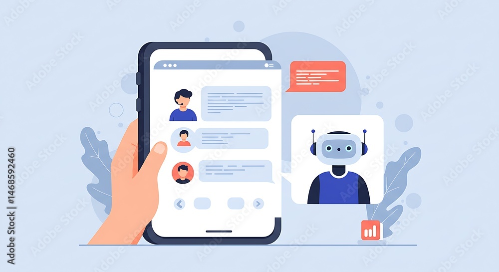 Poster modern digital communication with a helpful robotic assistant.