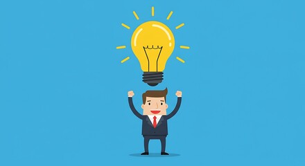 Smiling figure celebrates a bright idea above their head.