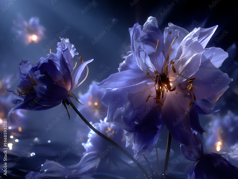 Poster a textured rendering with swirling patterns of light and floral colors, suggesting a dreamlike and i