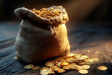 A substantial sack overflowing with golden treasure.