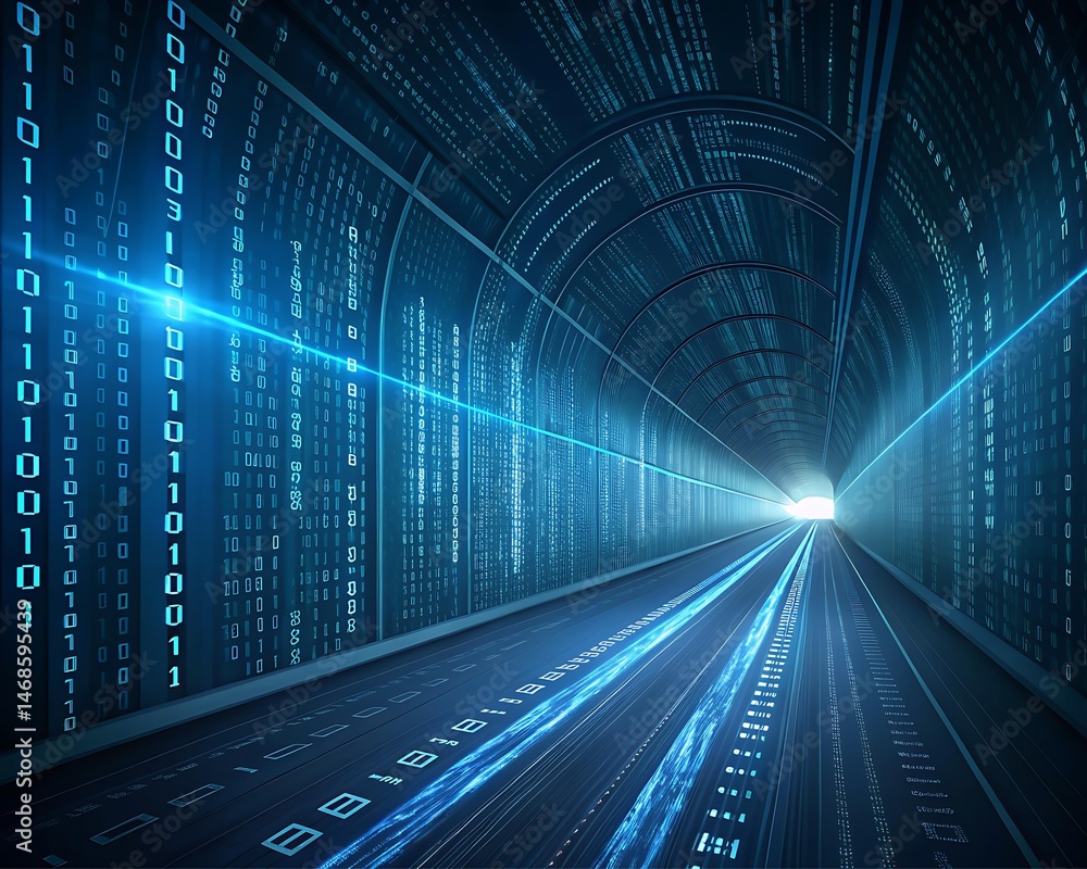 Poster digital tunnel journey into the world of data and technology