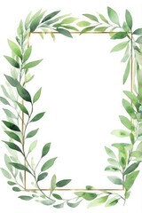 green watercolor branch autumn leaves frame border