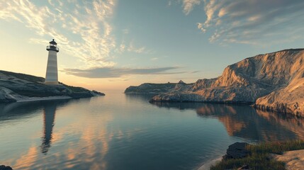 Fototapeta premium Coastal lighthouse on rocky cliff by water