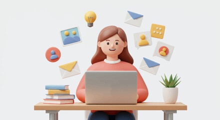 Person Working On Laptop With Books And Digital Items