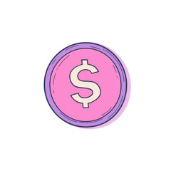 Vibrant Illustration of a Dollar Coin with Pink Background and Colors