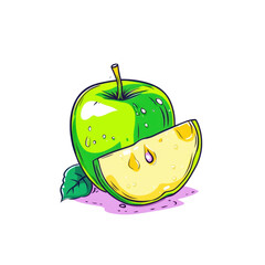 Bright Green Apple with Slice and Water Droplets